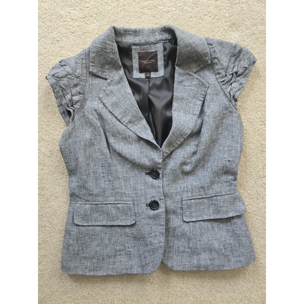 The Limited Gray Cap Sleeve Linen Blend Blazer Size Small S